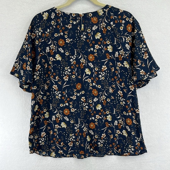 Roz & Ali Women’s Blouse Top Size L Blue/White/Rust Polyester Flutter Sleeves - Picture 5 of 10